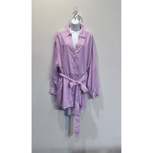 NWT Lane Bryant No-Peek Striped Tunic Shirt Purple White 26 Lyocell Belted